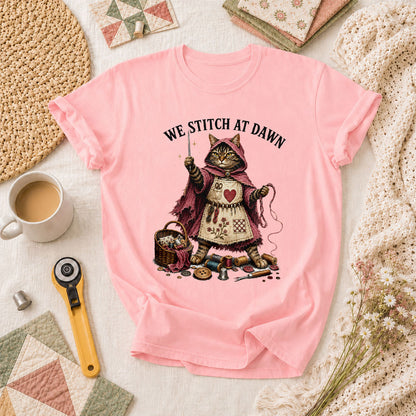 We Stitch At Dawn Vintage Sewing T-Shirt - Pink