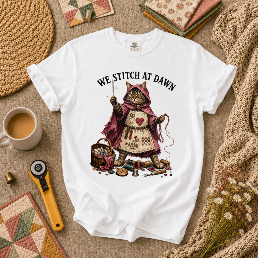 We Stitch At Dawn Vintage Sewing T-Shirt - White
