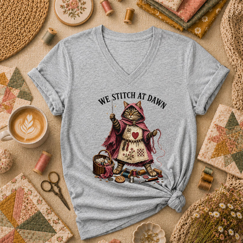 We Stitch At Dawn Vintage Sewing Women's V-Neck - Athletic Heather