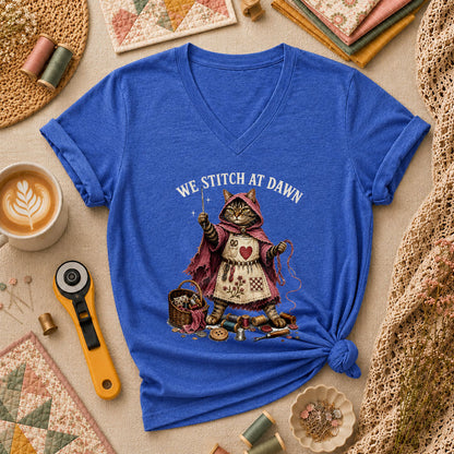 We Stitch At Dawn Vintage Sewing Women's V-Neck - Heather True Royal