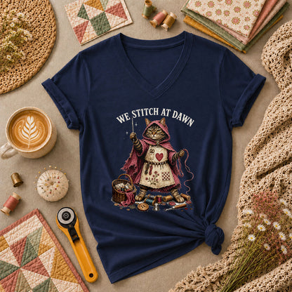 We Stitch At Dawn Vintage Sewing Women's V-Neck - Navy