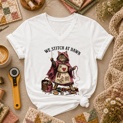 We Stitch At Dawn Vintage Sewing Women's V-Neck - White