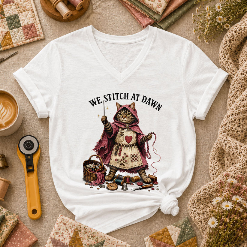 We Stitch At Dawn Vintage Sewing Women's V-Neck - White