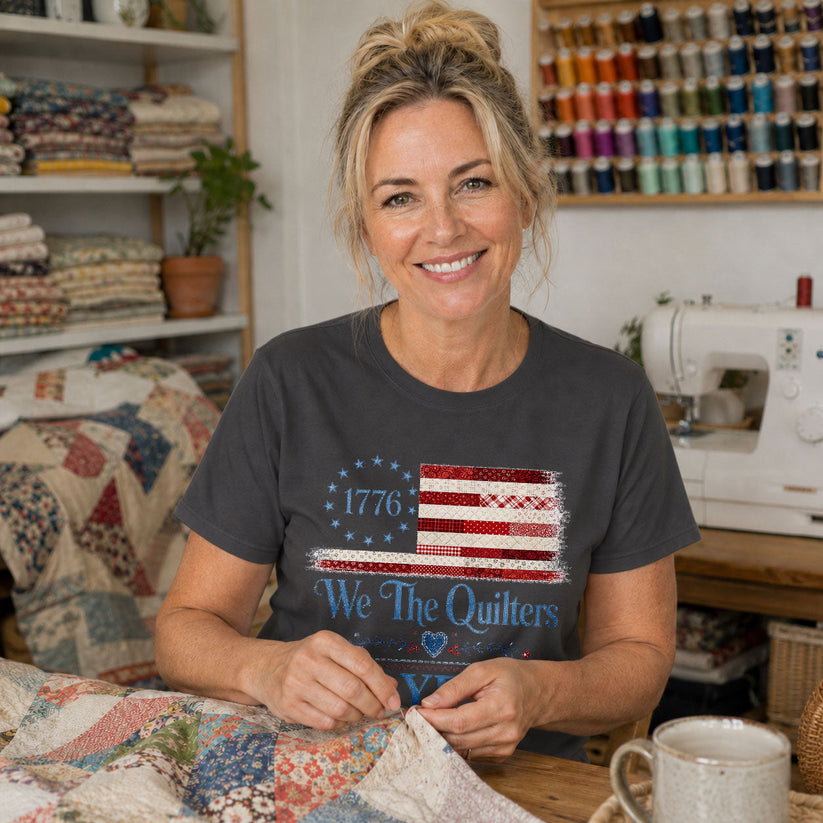 We the Quilters 1776 250 Years American Flag - Dark Heather Grey flatlay
