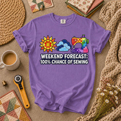Weekend Forecast 100 Percent Chance Of Sewing T-Shirt - Heather Team Purple