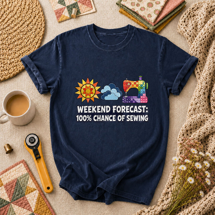 Weekend Forecast 100 Percent Chance Of Sewing T-Shirt - Navy