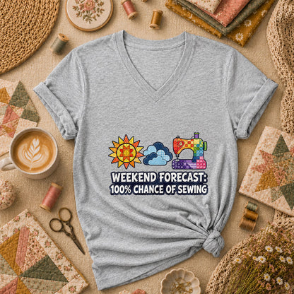 Weekend Forecast 100 Percent Chance Of Sewing Women's V-Neck - Athletic Heather