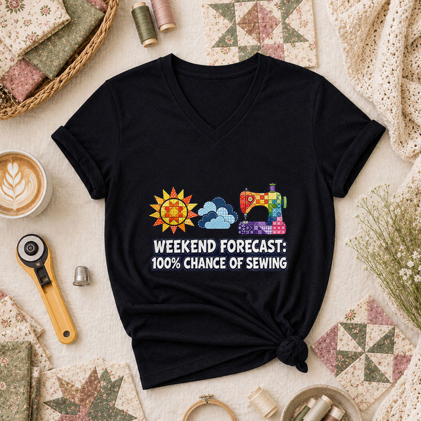 Weekend Forecast 100 Percent Chance Of Sewing Women's V-Neck - Black