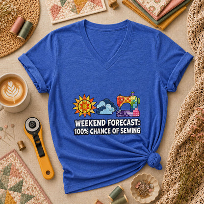 Weekend Forecast 100 Percent Chance Of Sewing Women's V-Neck - Heather True Royal