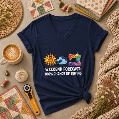 Weekend Forecast 100 Percent Chance Of Sewing Women's V-Neck - Navy