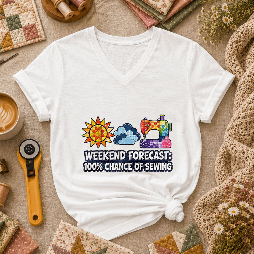 Weekend Forecast 100 Percent Chance Of Sewing Women's V-Neck - White