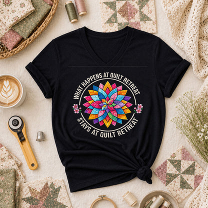 What Happens At Quilt Retreat Stays At Quilt Retreat Women's V-Neck - Black