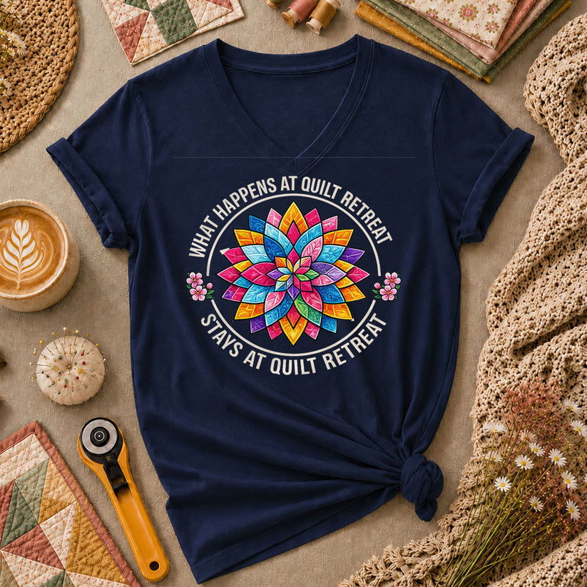 What Happens At Quilt Retreat Stays At Quilt Retreat Women's V-Neck - Navy