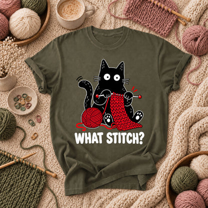What Stitch Black Cat T-Shirt - Military Green