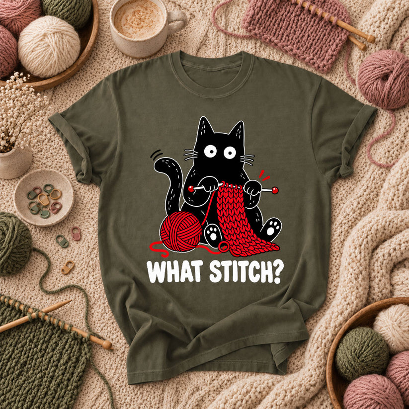 What Stitch Black Cat T-Shirt - Military Green