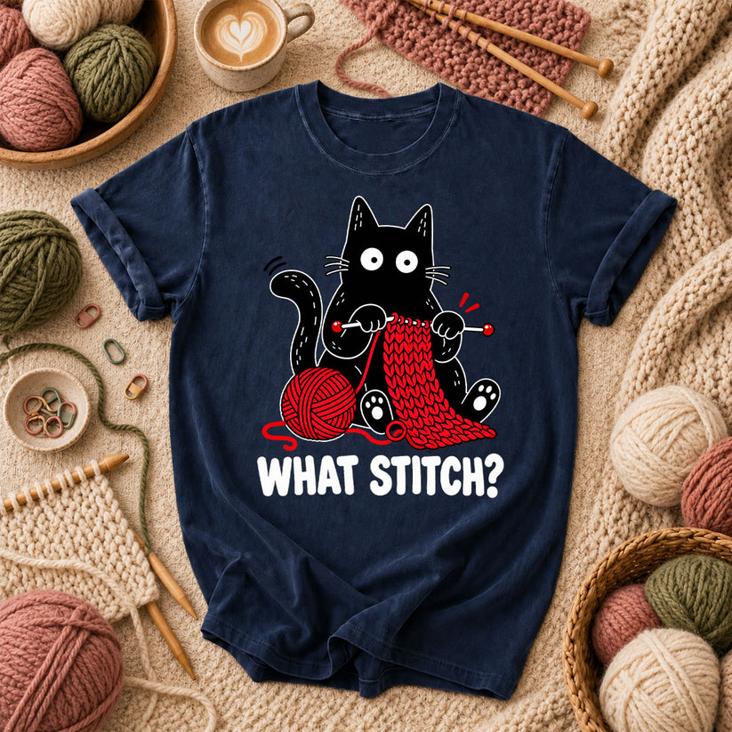 What Stitch Black Cat T-Shirt - Navy