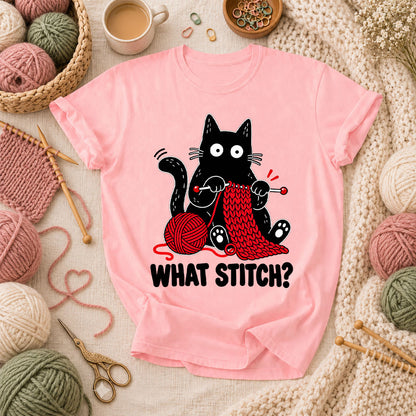 What Stitch Black Cat T-Shirt - Pink