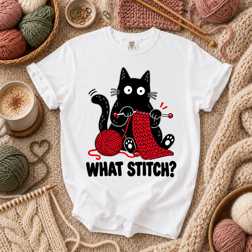 What Stitch Black Cat T-Shirt - White