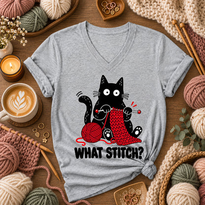 What Stitch Black Cat Women's V-Neck - Athletic Heather