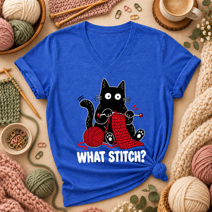 What Stitch Black Cat Women's V-Neck - Heather True Royal