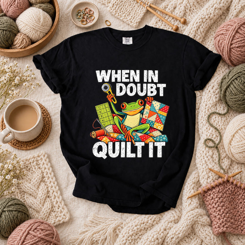 When In Doubt Quilt It Frog T-Shirt - Black
