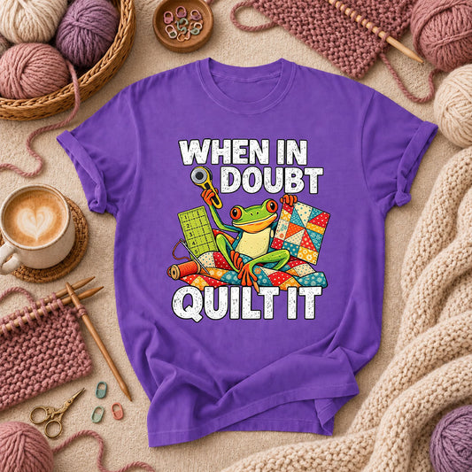 When In Doubt Quilt It Frog T-Shirt - Purple