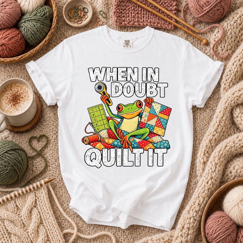 When In Doubt Quilt It Frog T-Shirt - White