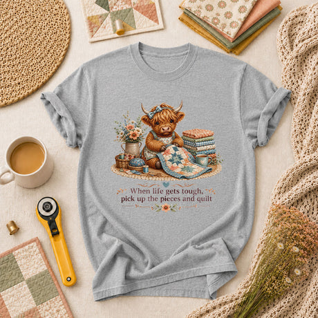 When Life Gets Tough Pick Up The Pieces Highland Cow T-Shirt