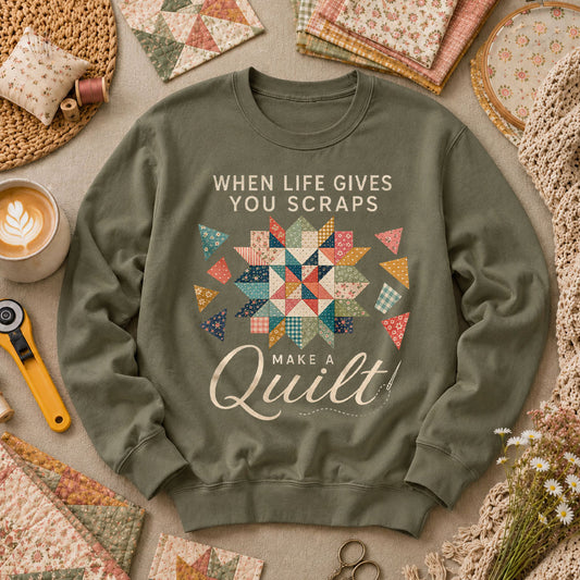 When Life Gives You Scraps Make A Quilt Long Sleeve - Military Green