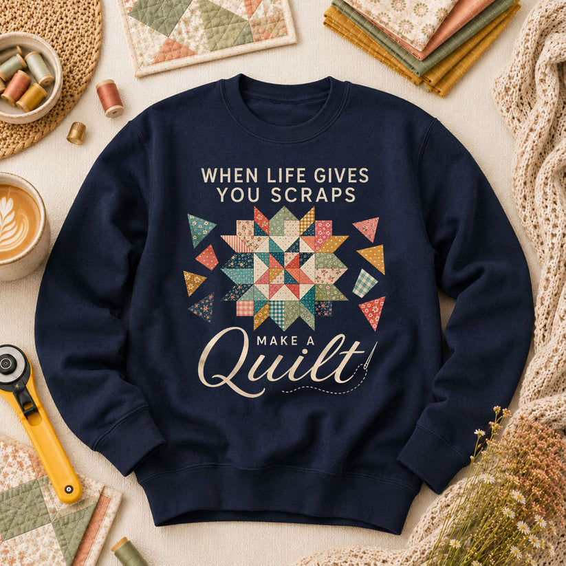 When Life Gives You Scraps Make A Quilt Long Sleeve - Navy
