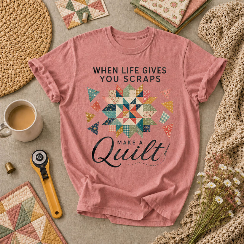When Life Gives You Scraps Make A Quilt T-Shirt - Heather Mauve