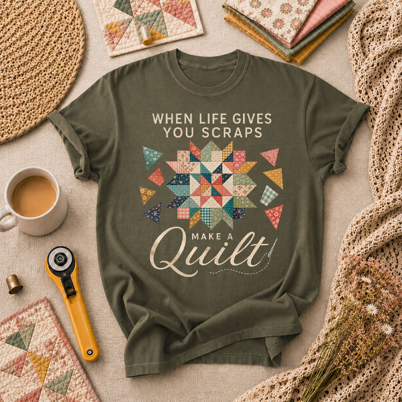 When Life Gives You Scraps Make A Quilt T-Shirt - Military Green