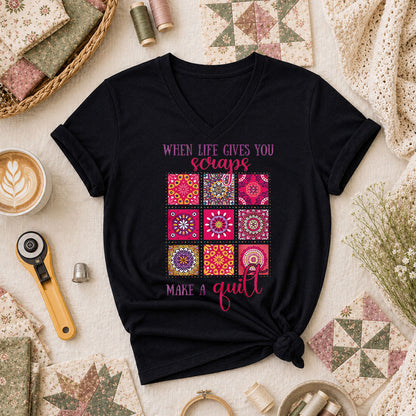 When Life Gives You Scraps Make A Quilt Typography Women's V-Neck - Black