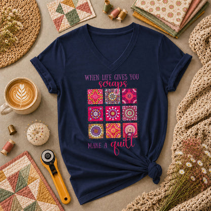 When Life Gives You Scraps Make A Quilt Typography Women's V-Neck - Navy