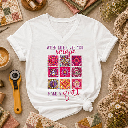 When Life Gives You Scraps Make A Quilt Typography Women's V-Neck - White