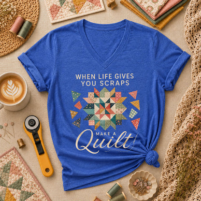 When Life Gives You Scraps Make A Quilt Women's V-Neck - Heather True Royal