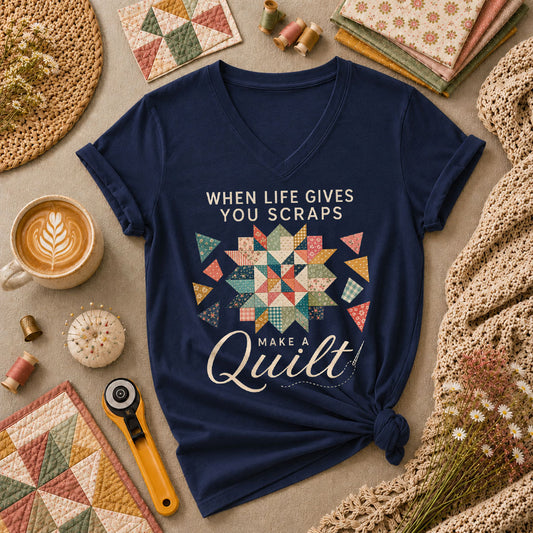 When Life Gives You Scraps Make A Quilt Women's V-Neck - Navy