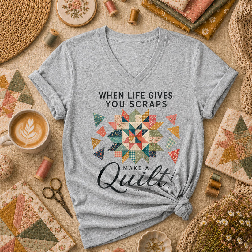 When Life Gives You Scraps Make A Quilt Women's V-Neck - Sport Grey