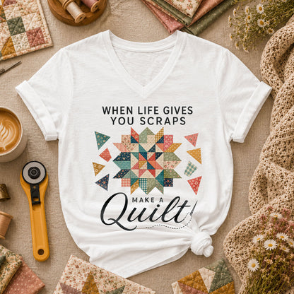 When Life Gives You Scraps Make A Quilt Women's V-Neck - White