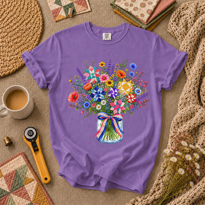 Wildflower Bouquet Quilt Star Mason Jar T-Shirt - Heather Team Purple