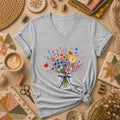 Wildflower Bouquet Quilt Star Mason Jar Women's V-Neck