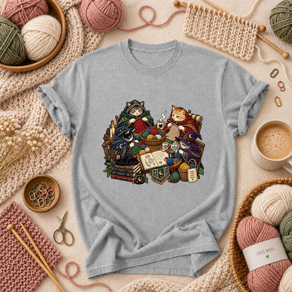 Witch Cats Knitting Coven T-Shirt - Athletic Heather