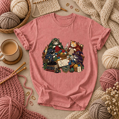 Witch Cats Knitting Coven T-Shirt - Heather Mauve