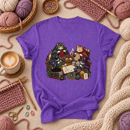 Witch Cats Knitting Coven T-Shirt - Purple
