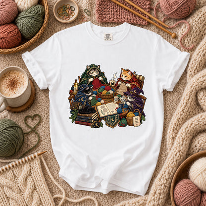 Witch Cats Knitting Coven T-Shirt - White