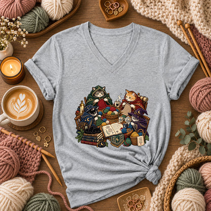 Witch Cats Knitting Coven Women's V-Neck - Athletic Heather