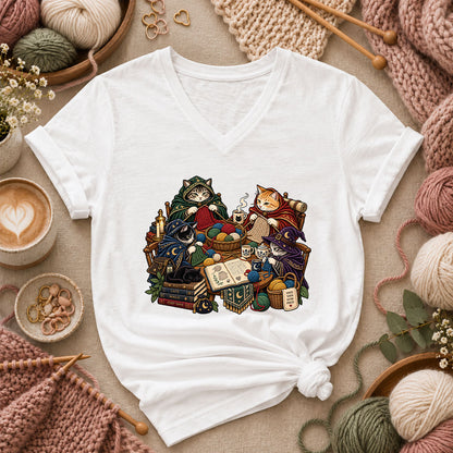 Witch Cats Knitting Coven Women's V-Neck - White