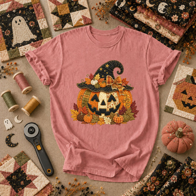 Witch Hat Jack-O-Lantern With Fall Leaves T-Shirt - Heather Mauve