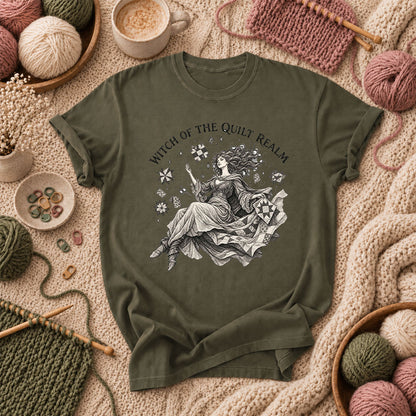 Witch Of The Quilt Realm T-Shirt - Military Green