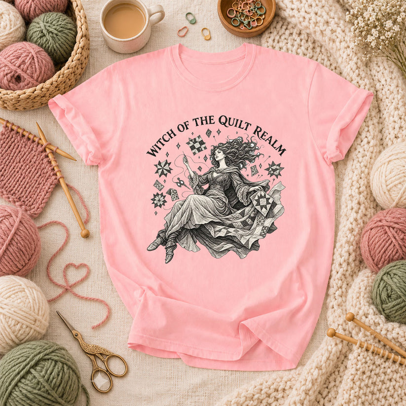 Witch Of The Quilt Realm T-Shirt - Pink
